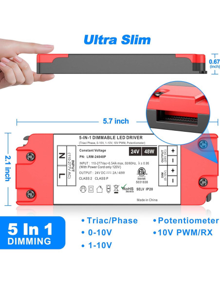 Controlador LED 48W 24V Inexaccessories 5 en 1 Regulable