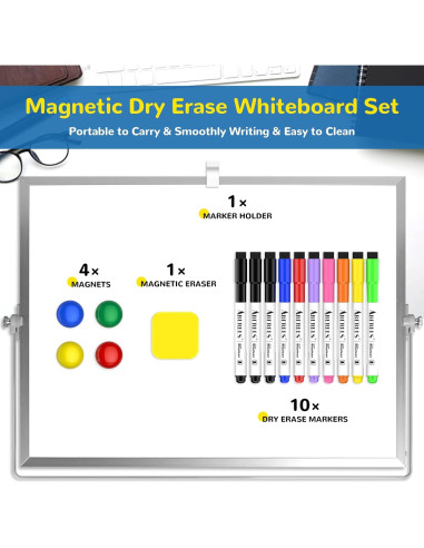 Pizarra Blanca Magnética ABERLLS 40x30 cm Doble Cara con Soporte