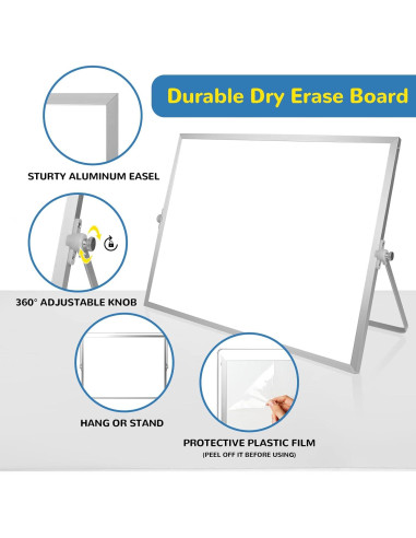 Pizarra Blanca Magnética ABERLLS 40x30 cm Doble Cara con Soporte