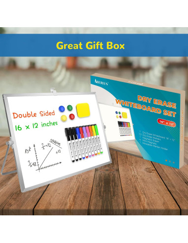 Pizarra Blanca Magnética ABERLLS 40x30 cm Doble Cara con Soporte