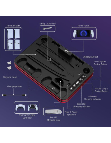 Soporte Enfriamiento PS5 JYS con Carga Doble y RGB