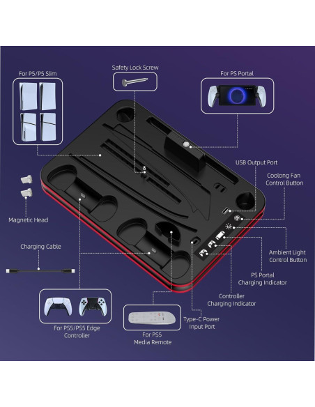 Soporte Enfriamiento PS5 JYS con Carga Doble y RGB