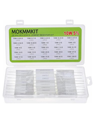 Kit de Resistores de Cemento MOKMMKIT 10W 50 Piezas 0.05-100 Ohm