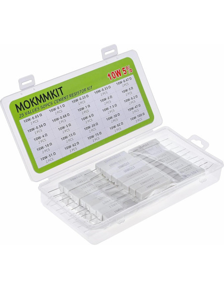 Kit de Resistores de Cemento MOKMMKIT 10W 50 Piezas 0.05-100 Ohm