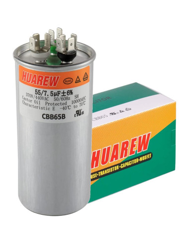 Capacitor CBB65 HUAREW 55+7.5uF 370/450V para Aire Acondicionado