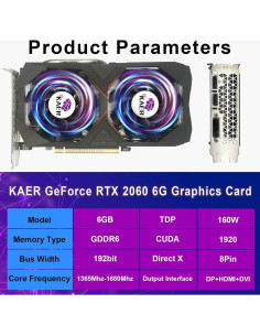 Tarjeta Gráfica KAER RTX 2060 6GB GDDR6 Doble Ventilador 2