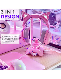 Soporte para Auriculares RGB Tilted Nation TNSHADOWP 3 en 1 Rosa 2