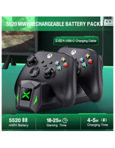 Estación de Carga para Controlador Xbox + LIFUFUTEE + 2 Baterías 5520mWh 2