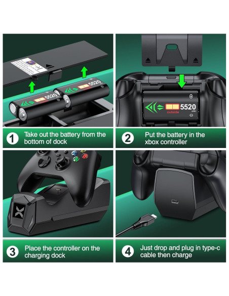Estación de Carga para Controlador Xbox + LIFUFUTEE + 2 Baterías 5520mWh
