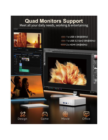 Mini PC GEEKOM A7, Ryzen 9 7940HS, 32GB RAM, 2TB SSD