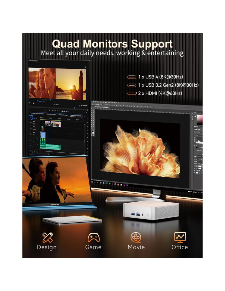 Mini PC GEEKOM A7, Ryzen 9 7940HS, 32GB RAM, 2TB SSD