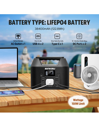 Estación de Energía Portátil SinKeu E150 122.8Wh 150W AC USB