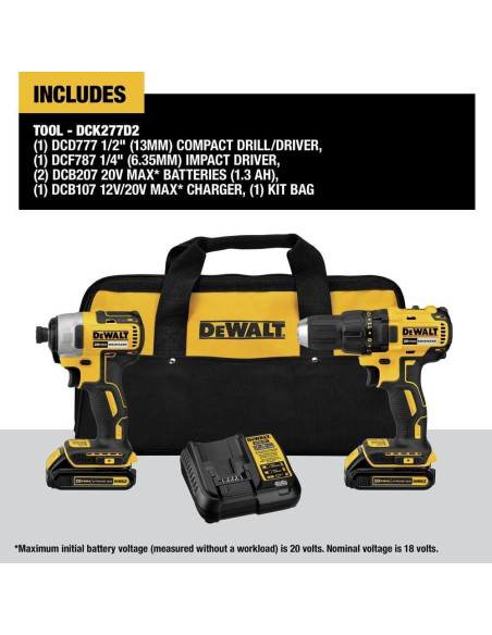 DEWALT Taladro 20V MAX y Destornillador Impacto 2 Piezas