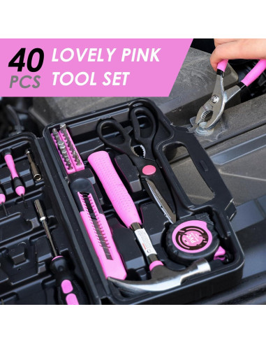 Kit de Herramientas DOWELL 40 Pcs Rosa con Caja Plástica