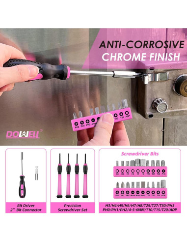 Kit de Herramientas DOWELL 40 Pcs Rosa con Caja Plástica