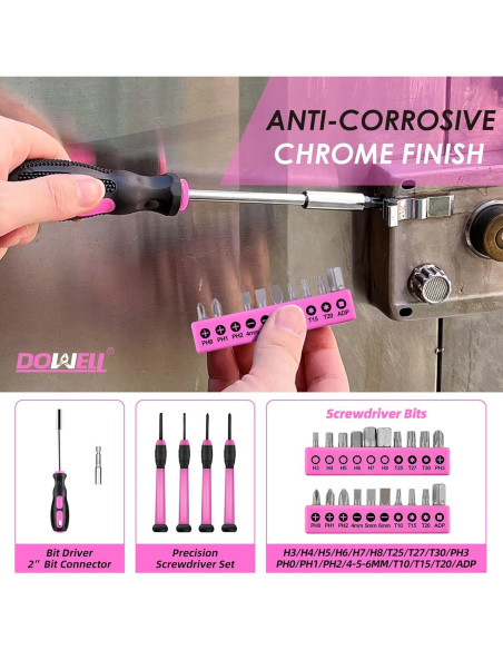 Kit de Herramientas DOWELL 40 Pcs Rosa con Caja Plástica