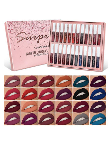 Set de 24 Pintalabios Mate WAQIA Brillo Labial Impermeable