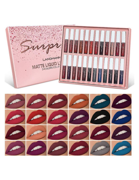 Set de 24 Pintalabios Mate WAQIA Brillo Labial Impermeable