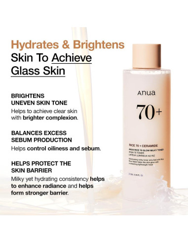 Tónico Lechoso ANUA Rice 70 Glow 250ml Hidratante Piel