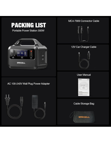 Estación de Energía Portátil GRECELL 300W 230Wh Camping