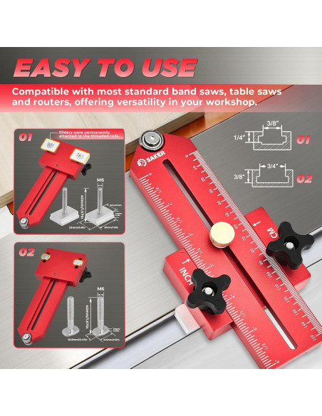 Guía de sierra de mesa Saker FC-150, corte preciso 0,79 mm