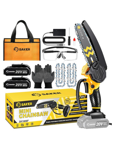 Motosierra Mini Saker Inalámbrica 15 cm con 2 Baterías