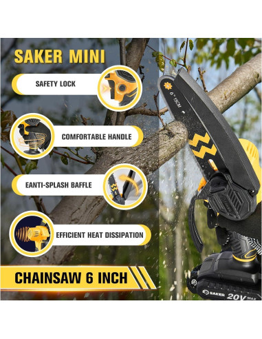 Motosierra Mini Saker Inalámbrica 15 cm con 2 Baterías