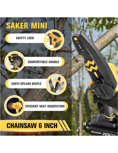 Motosierra Mini Saker Inalámbrica 15 cm con 2 Baterías