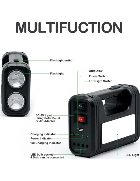 Generador Solar Portátil Upusa 9000mAh con Panel LED