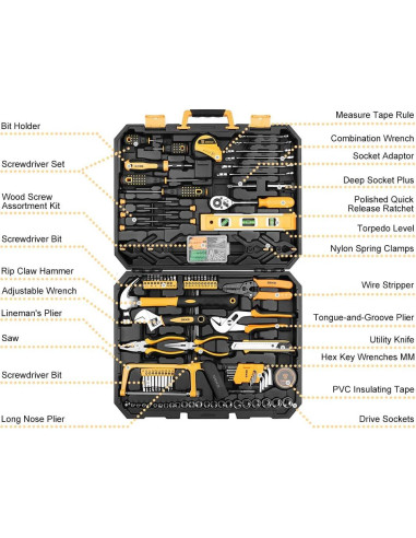 Juego de Herramientas DEKOPRO 228 Piezas con Caja Amarilla