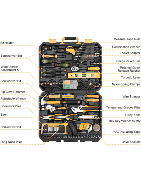 Juego de Herramientas DEKOPRO 228 Piezas con Caja Amarilla