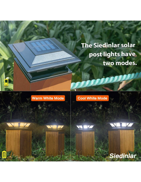 Luces de Poste SIEDiNLAR Solar 2 Modos LED Jardín Negro