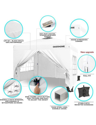 Carpa Gazebo OASISHOME 10x10 Paredes y Ventanas Blanca