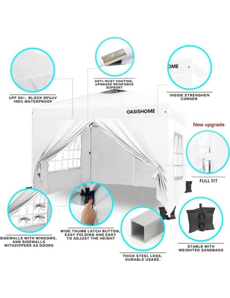 Carpa Gazebo OASISHOME 10x10 Paredes y Ventanas Blanca