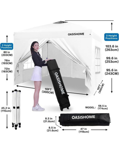 Carpa Gazebo OASISHOME 10x10 Paredes y Ventanas Blanca
