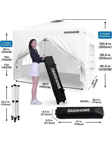 Carpa Gazebo OASISHOME 10x10 Paredes y Ventanas Blanca