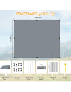 Toldo de Camping PAHTTO 4,88x3,66m Impermeable Gris 2