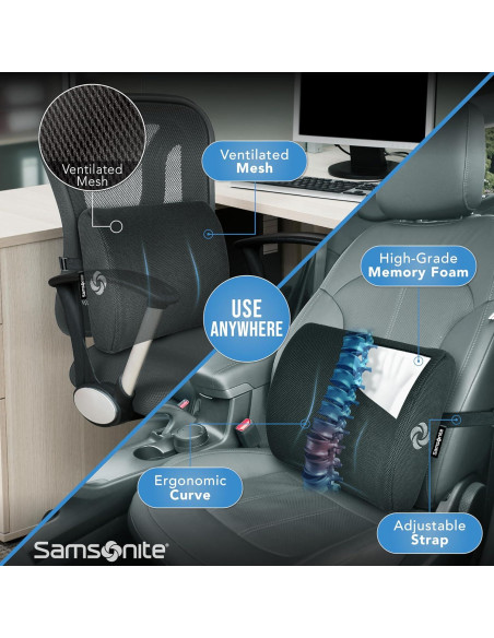 Almohada Soporte Lumbar Samsonite Espuma de Memoria Ajustable