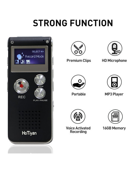 Grabadora de Voz HoTiyan 16GB Activada por Voz USB