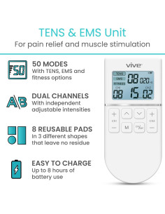 Máquina TENS Vive 50 Modos Alivio Dolor EMS Recargable 2
