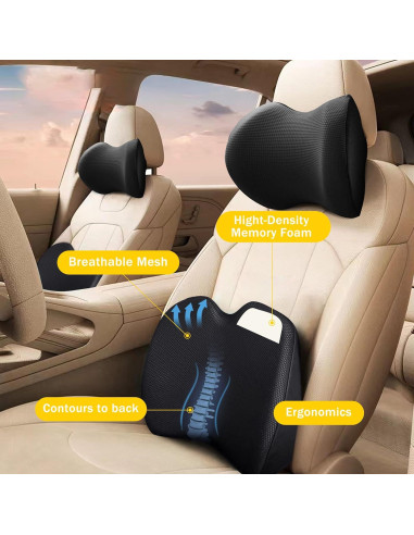Almohada Lumbar Ergonómica SPRFUFLY para Auto - Espuma Memoria