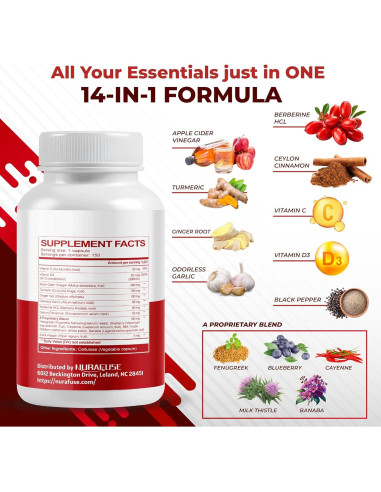 Suplemento de Vinagre de Sidra de Manzana NuraFuse 150 Cápsulas