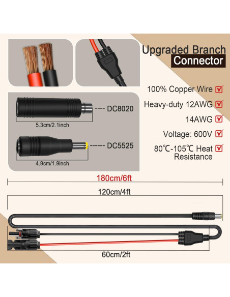Adaptador Solar COMeap MC4 a DC 8mm 1.8m para Generadores