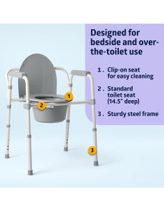 Comoda 3-en-1 Medline Acero Plegable 7.1L Asiento Estándar 2