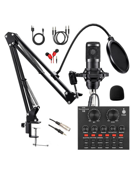 Paquete de Podcast BM800 y Tarjeta de Sonido V8 - Negro