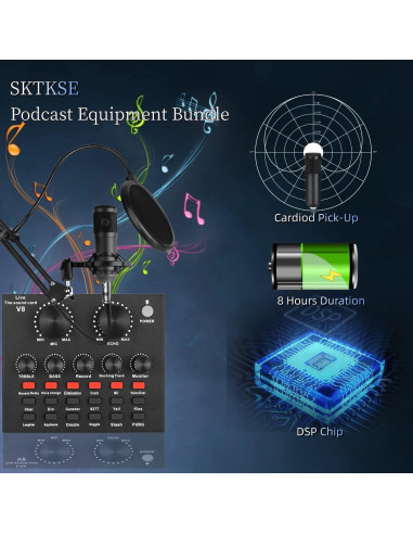 Paquete de Podcast BM800 y Tarjeta de Sonido V8 - Negro