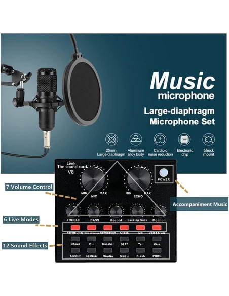 Paquete de Podcast BM800 y Tarjeta de Sonido V8 - Negro