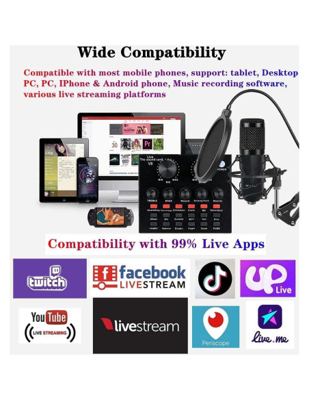 Paquete de Podcast BM800 y Tarjeta de Sonido V8 - Negro