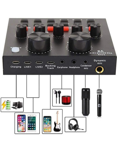 Paquete de Podcast BM800 y Tarjeta de Sonido V8 - Negro