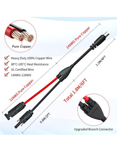 Cable Adaptador Solar ELECTOP DC 8mm 1.8M 14AWG para Generadores